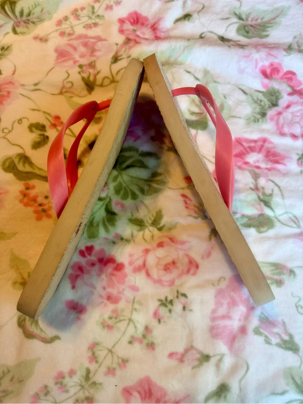 Tory Burch Pink Floral Flip Flop Sandals with Gold Logo Medallion